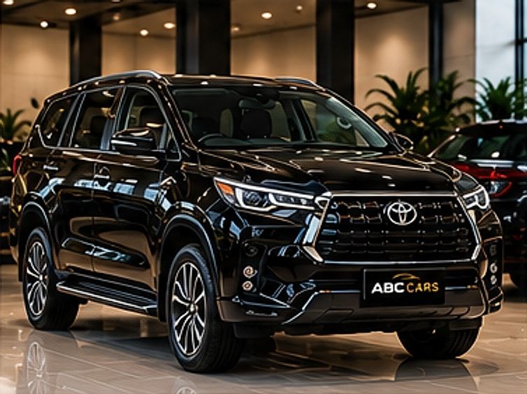 Pre-owned black Toyota Innova Crysta SUV at ABC CARS